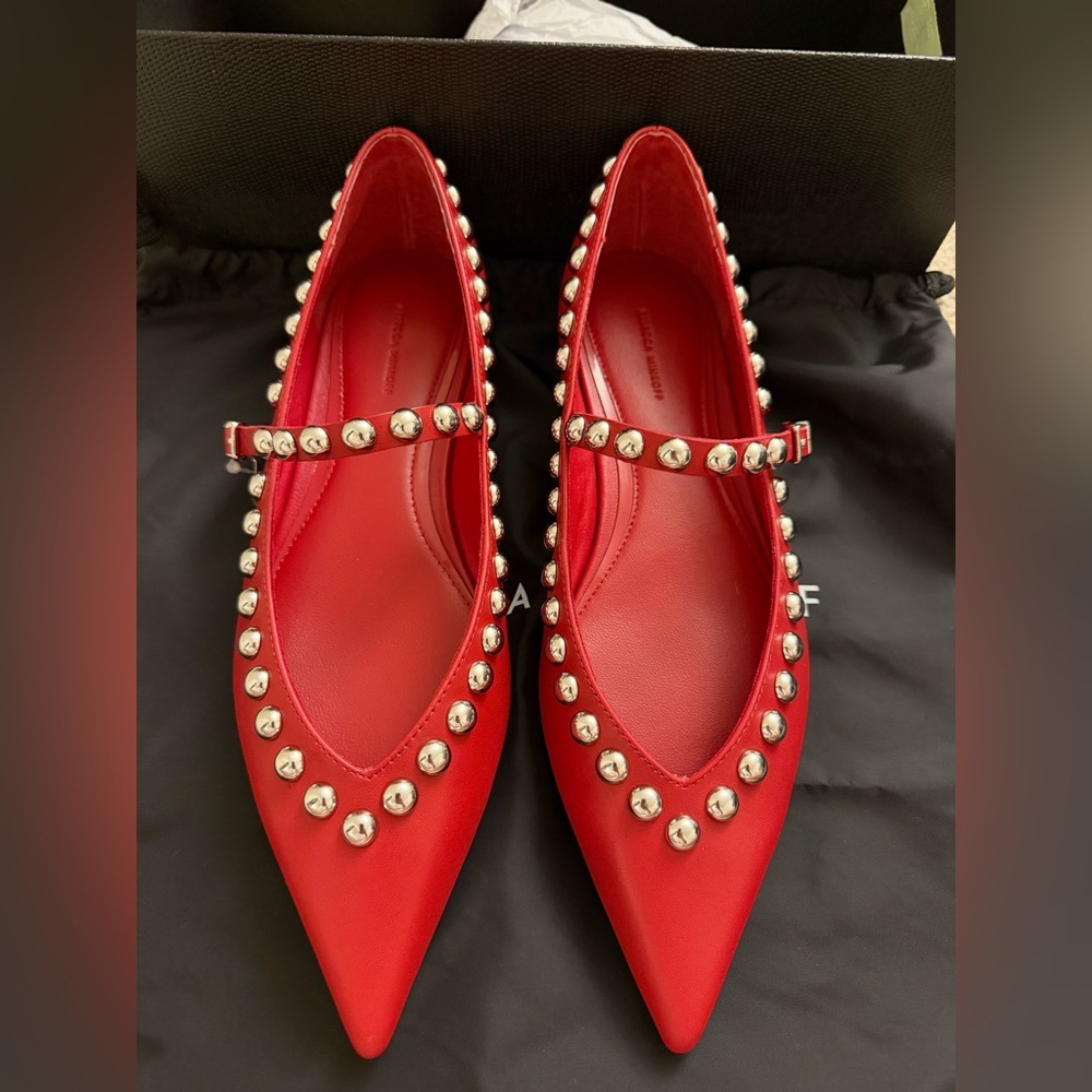 NWT Rebecca Minkoff Red Studded Pointed Toe Mary Jane Flats 8.5